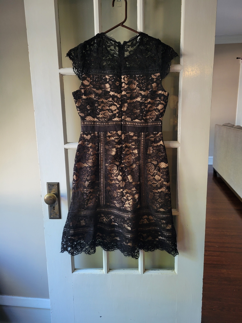 WHBM Women's Black lace dress with tan lining size 2p Business Church Wear
